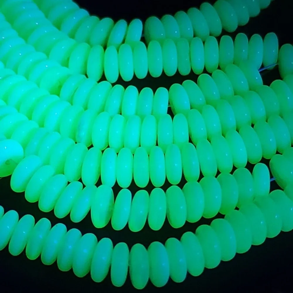 50pcs Vaseline Uranium Glass Beads Czech 6MM Rondelle Disc UV Light Reactive #nr